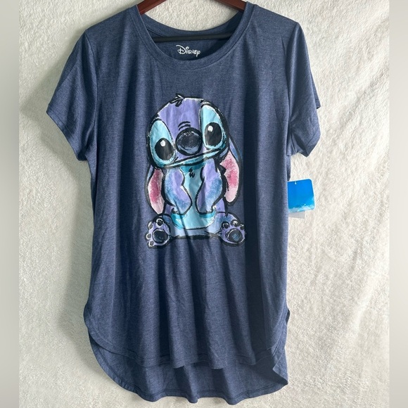 Disney Womens Shirt Blue Stitch Graphic Short Sleeve Hi-Low Hem Size XXL/ XXG - Picture 1 of 7